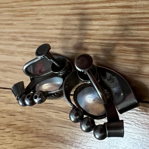 Walter Lampl Vintage Stamped Sterling Silver Moonstone Clip Earrings Excel Cond - Picture 7 of 16